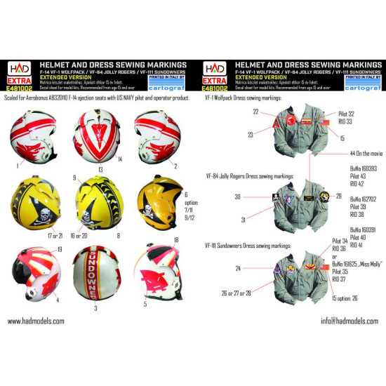 Had Models E481002 1/48 Decal For F-14a Helmet And Dress Sewing Markings