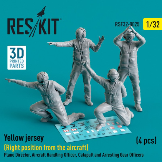 Reskit Rsf32-0025 1/32 Yellow Jersey Right Position From The Aircraft Plane Director Aircraft Handling Officer Catapult And Arresting Gear Officers 4 Pcs 3d Printed