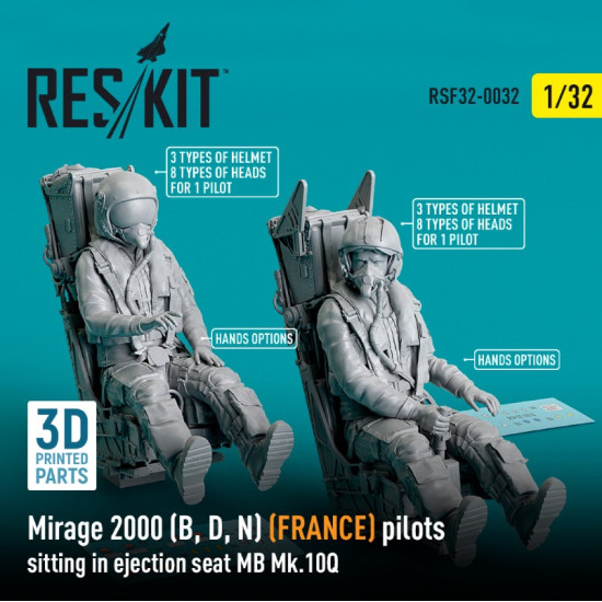 Reskit Rsf32-0032 1/32 Mirage 2000 B D N France Pilots Sitting In Ejection Seat Mb Mk.10q 2 Pcs 3d Printed