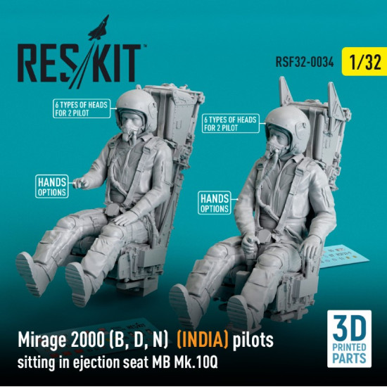 Reskit Rsf32-0034 1/32 Mirage 2000 B D N India Pilots Sitting In Ejection Seat Mb Mk.10q 2 Pcs 3d Printed