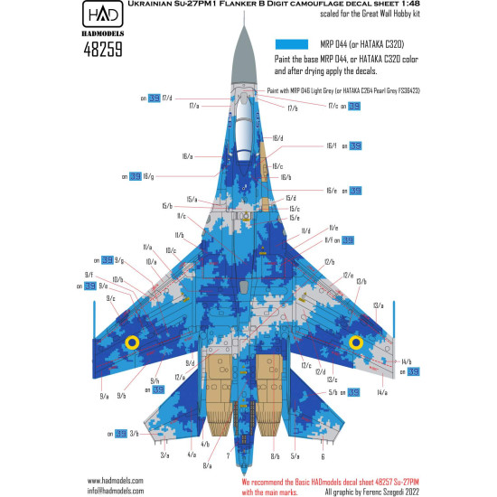Had Models 48259 1/48 Decal For Ukrainian Su-27 P1m Flanker B Digit Camouflage