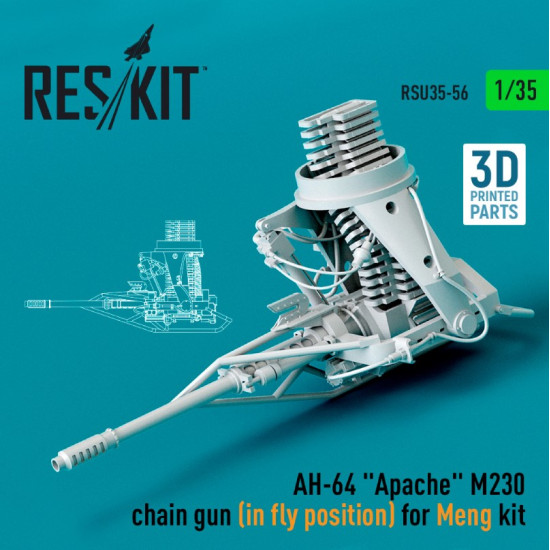 Reskit Rsu35-0056 1/35 Ah64 Apache M230 Chain Gun In Fly Position For Meng Kit 3d Printed