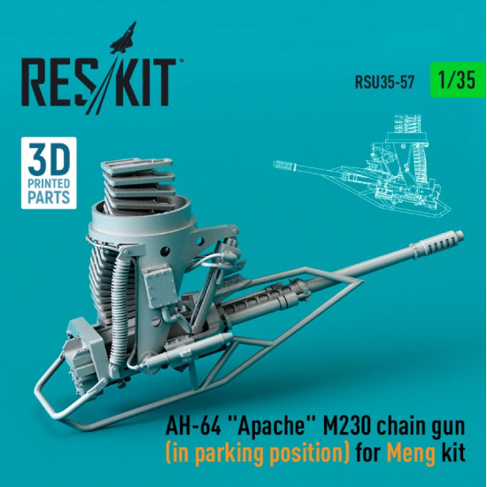 Reskit Rsu35-0057 1/35 Ah64 Apache M230 Chain Gun In Parking Position For Meng Kit 3d Printed