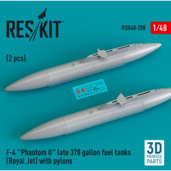 Reskit Rsu48-0208 1/48 F4 Phantom Ii Late 370gallon Fuel Tanks Royal Jet With Pylons 2 Pcs 3d Printed