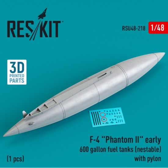Reskit Rsu48-0218 1/48 F4 Phantom Ii Early 600gallon Fuel Tanks Nestable With Pylon 1 Pcs 3d Printed