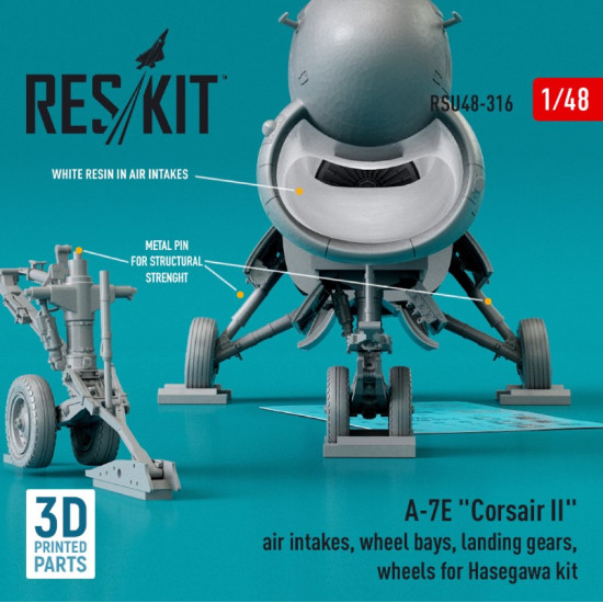 Reskit Rsu48-0316 1/48 A7e Corsair Ii Air Intakes Wheel Bays Landing Gears Wheels For Hasegawa Kit 3d Printed