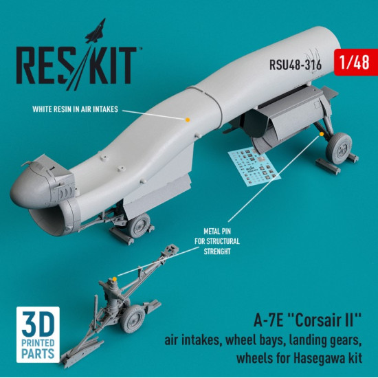 Reskit Rsu48-0316 1/48 A7e Corsair Ii Air Intakes Wheel Bays Landing Gears Wheels For Hasegawa Kit 3d Printed