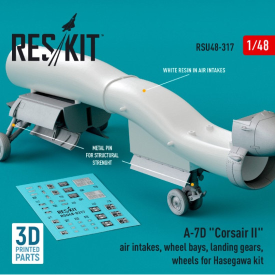 Reskit Rsu48-0317 1/48 A7d Corsair Ii Air Intakes Wheel Bays Landing Gears Wheels For Hasegawa Kit 3d Printed