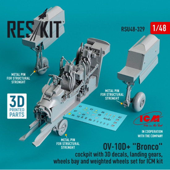 Reskit Rsu48-0329 1/48 Ov 10d Bronco Cockpit With 3d Decals Landing Gears Wheels Bay And Weighted Wheels Set For Icm Kit 3d Printed