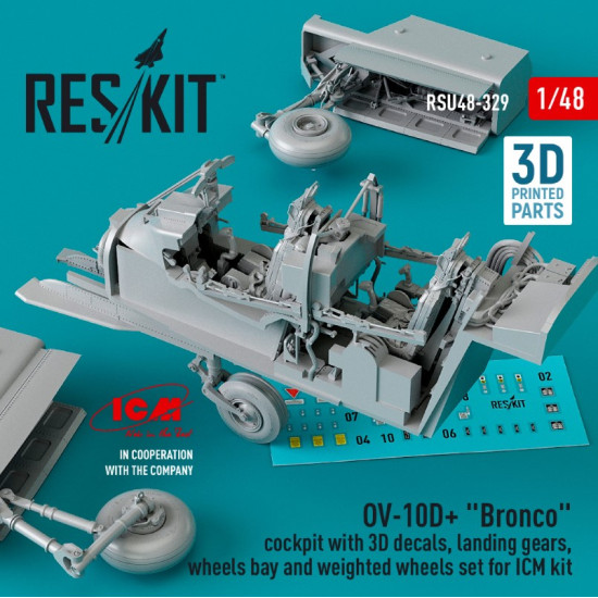 Reskit Rsu48-0329 1/48 Ov 10d Bronco Cockpit With 3d Decals Landing Gears Wheels Bay And Weighted Wheels Set For Icm Kit 3d Printed