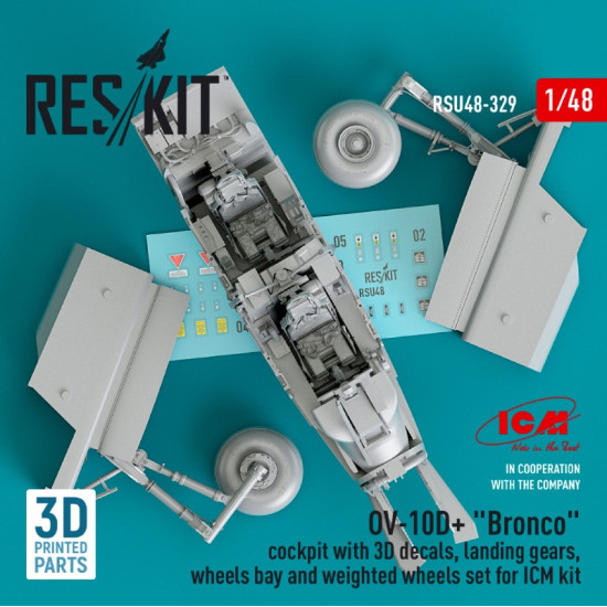 Reskit Rsu48-0329 1/48 Ov 10d Bronco Cockpit With 3d Decals Landing Gears Wheels Bay And Weighted Wheels Set For Icm Kit 3d Printed