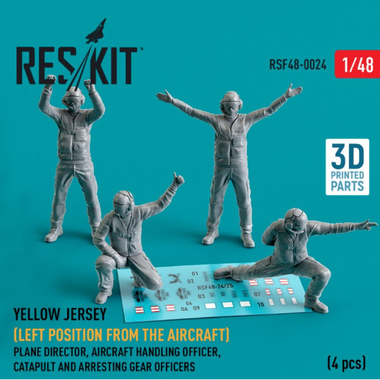 Reskit Rsf48-0024 1/48 Yellow Jersey Left Position From The Aircraft Plane Director Aircraft Handling Officer Catapult And Arresting Gear Officers 4 Pcs 3d Printed