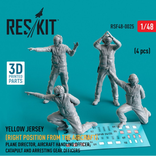 Reskit Rsf48-0025 1/48 Yellow Jersey Right Position From The Aircraft Plane Director Aircraft Handling Officer Catapult And Arresting Gear Officers 4 Pcs 3d Printed