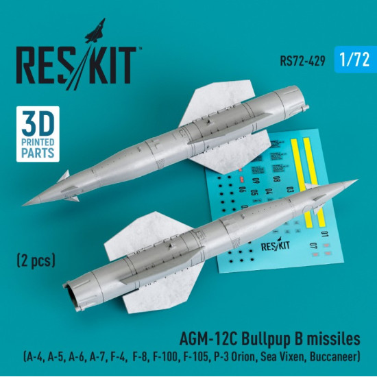 Reskit Rs72-0429 1/72 Agm12c Bullpup B Missiles 2 Pcs A4 A5 A6 A7 F4 F8 F100 F105 P3 Orion Sea Vixen Buccaneer 3d Printed