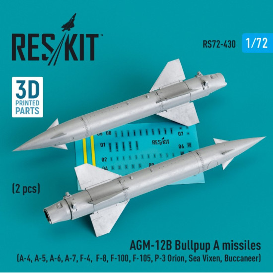 Reskit Rs72-0430 1/72 Agm12b Bullpup A Missiles 2 Pcs A4 A5 A6 A7 F4 F8 F100 F105 P3 Orion Sea Vixen Buccaneer 3d Printed