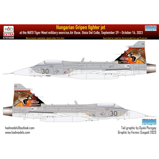 Had Models E721006 1/72 Decal For Jas-39 Gripen Tigermeet 2023 Hunaf