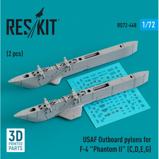 Reskit Rs72-0448 1/72 Usaf Outboard Pylons For F4 Phantom Ii C D E G 2 Pcs 3d Printed