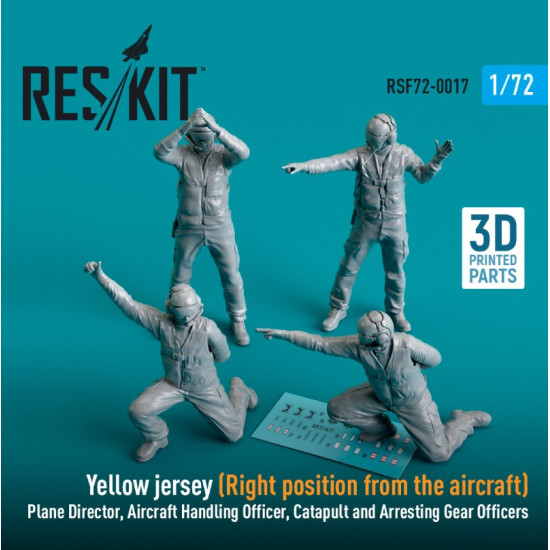 Reskit Rsf72-0017 1/72 Yellow Jersey Right Position From The Aircraft Plane Director Aircraft Handling Officer Catapult And Arresting Gear Officers 4 Pcs 3d Printed