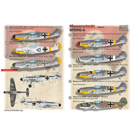 Print Scale 48-279 1/48 Me 109 G 6 Part 1 The Complete Set 2 Leaf