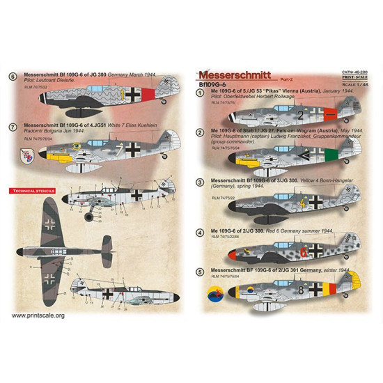 Print Scale 48-280 1/48 Me109 G6 Part 2 The Complete Set 2 Leaf