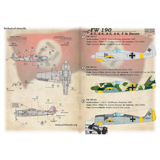 Print Scale 48-281 1/48 Fw 190 A3 A4 A5 A6 F Recon Part 1