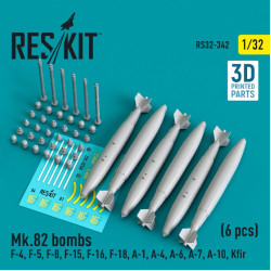 Reskit Rs32-0342 1/32 Mk.82 Bombs F4 F5 F8 F15 F16 F18 A1 A4 A6 A7 A10 Kfir Av8 6 Pcs 3d Printed