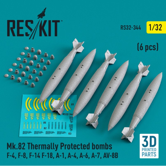 Reskit Rs32-0344 1/32 Mk.82 Thermally Protected Bombs F4 F14 F18 S3 A4 A6 A7 Av8b 6 Pcs 3d Printed