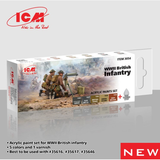Icm 3054 Wwii British Infantry For Acrylic Paint Set 6 Pcs In Kit