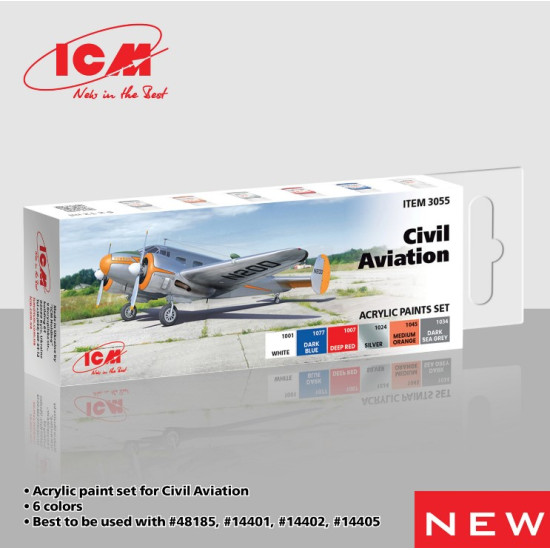 Icm 3055 Acrylic Paints Set For Civil Aviation 6 Pcs In Kit