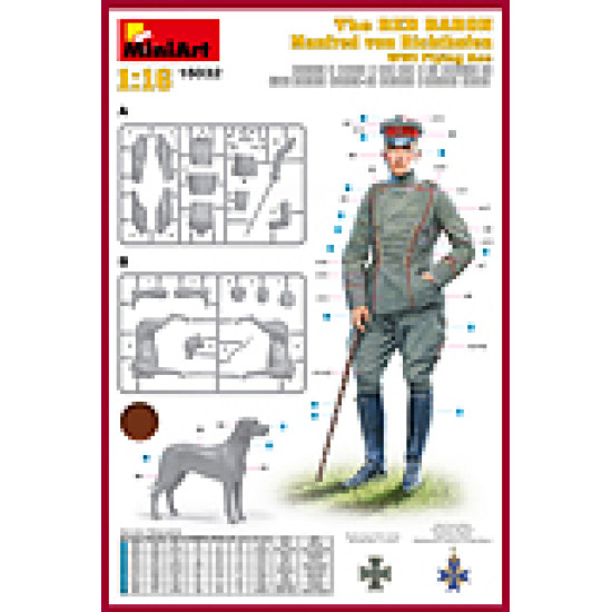 THE RED BARON MANFRED VON RICHTHOFEN WWI FLYING ACE PLASTIC MODEL KIT 1/16 MINIART 16032