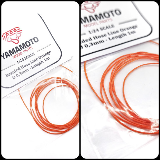 Yamamoto Ymptun90 1/24 Braided Hose Line Orange 0,3mm 1m Upgrade Kit