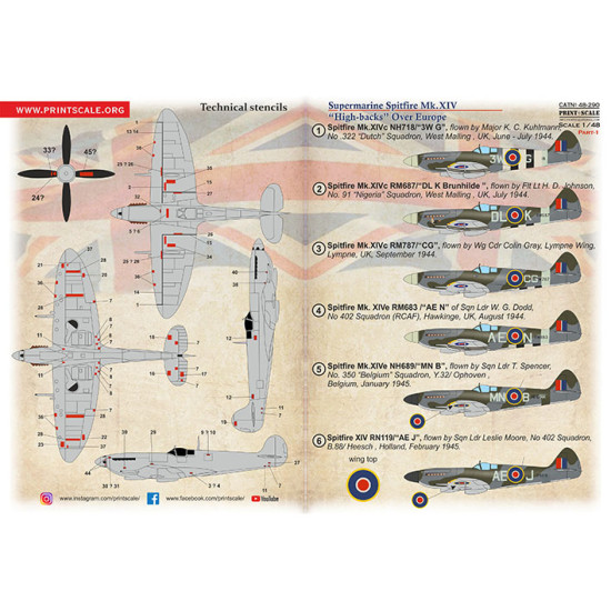Print Scale 48-290 1/48 Supermarine Spitfire Xiv High Backs Part 1 The Complete Set 1.5 Leaf