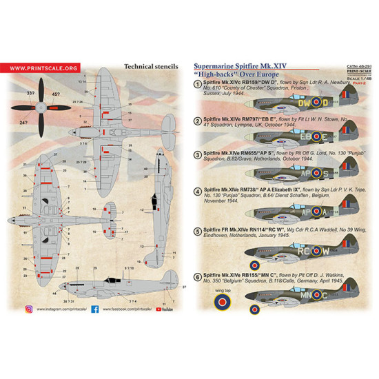 Print Scale 48-291 1/48 Supermarine Spitfire Xiv High Backs Part 2 The Complete Set 1.5 Leaf