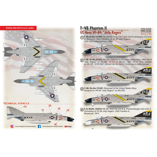 Print Scale 72-519 1/72 Phantom Ii F 4 B. Us Navy Vf 84 Jolly Rogers