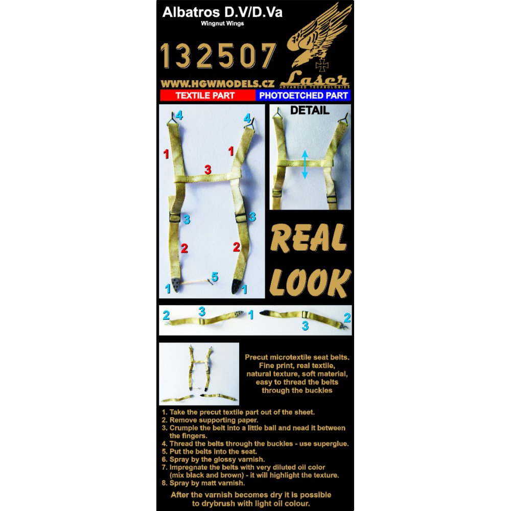 HGW 1/32 seatbelts for Albatros DV / DVa for Wingnut Wings 132507 HGW 1/32 seatbelts for Albatros DV / DVa for Wingnut Wings 132507