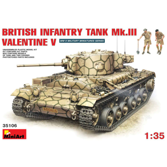 British infantry tank Mk.3 Valentine V with crew 1/35 Miniart 35106