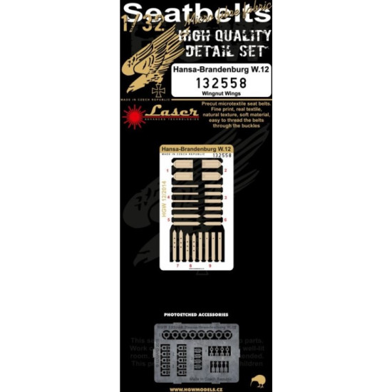 Hgw 132558 1/32 Seatbelts For W.12 For Wingnut Wings Accessories Kit