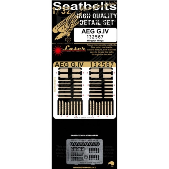 Hgw 132567 1/32 Seatbelts For Aeg G.iv Wingnut Wings Accessories For Aircraft