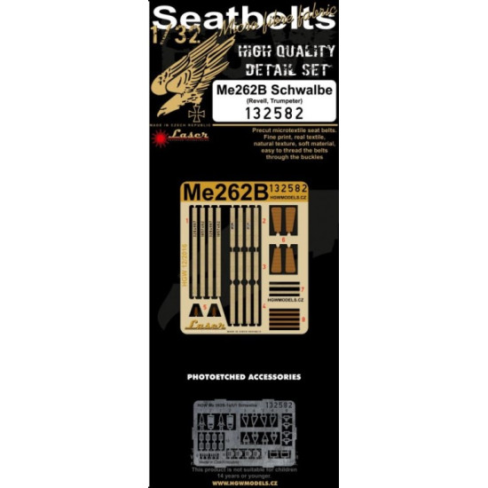HGW 1/32 Me 262B Schwalbe seatbelts for Revell or Trumpeter kits - 132582 HGW 1/32 Me 262B Schwalbe seatbelts for Revell or Trumpeter kits - 132582