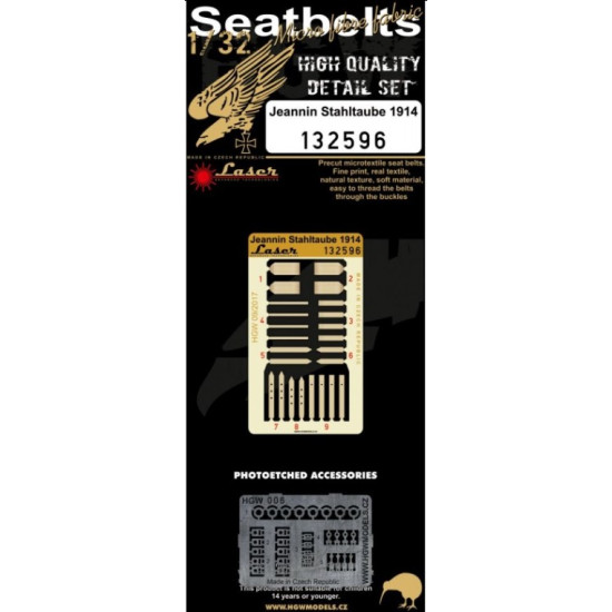 Hgw 132596 1/32 Seatbelts For Jeannin Stahltaube 1914 For Wingnut Wings Hgw 132596 1/32 Seatbelts For Jeannin Stahltaube 1914 For Wingnut Wings