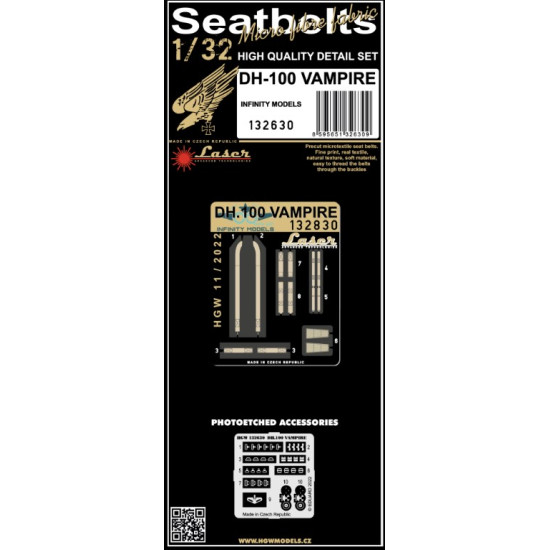 Hgw 132630 1/32 Seatbelts For Dh-100 Vampire Infinity Models Accessories Kit