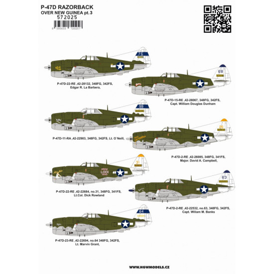 Hgw 572025 1/72 Decal For P-47d Razorback Over New Guinea Part 3