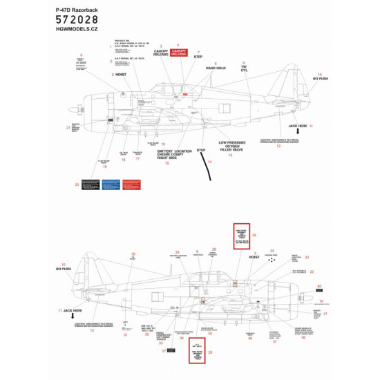 Hgw 572028 1/72 Decal For P-47d Stencils Accessories For Aircraft