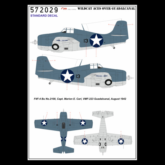 Hgw 572029 1/72 Decal For F4f-4 Widcat Aces Over Quadalcanal