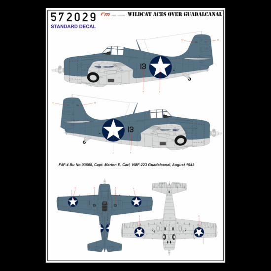 Hgw 572029 1/72 Decal For F4f-4 Widcat Aces Over Quadalcanal