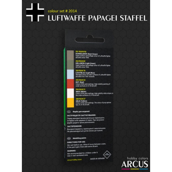 Arcus A2014 Acrylic Paints Set Luftwaffe Papagei Staffel 6 Colors In Set 10ml