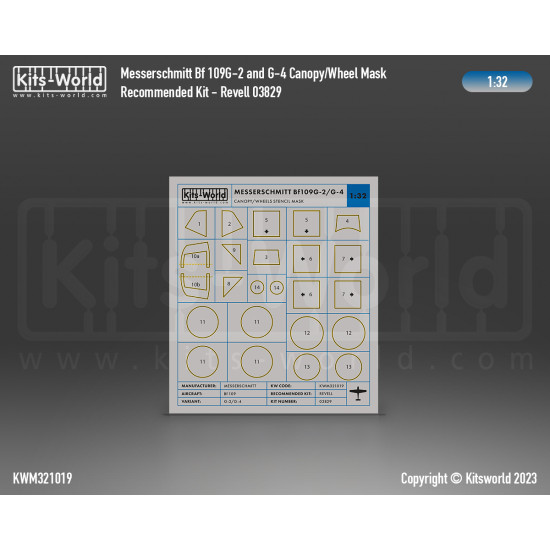 Kits World Kwm321019 1/32 Mask For Messerschmitt Bf 109g-2/G-4 Canopy/Wheels