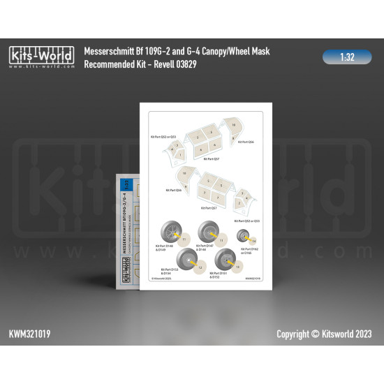 Kits World Kwm321019 1/32 Mask For Messerschmitt Bf 109g-2/G-4 Canopy/Wheels