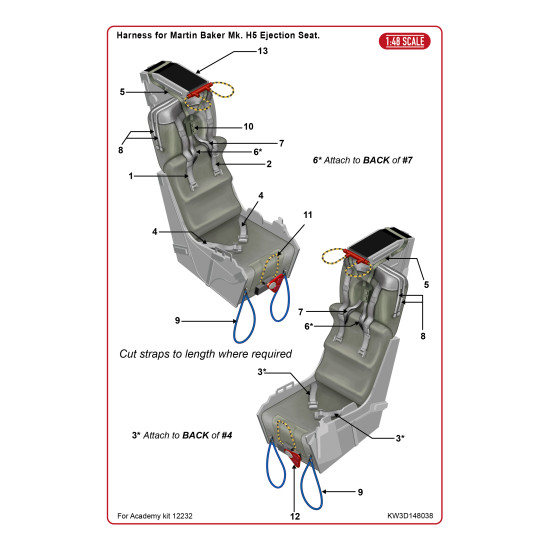 Kits World Kw3d148038 1/48 Ejector Seat Harness Mcdonnell Douglas F-4b Phantom Ii