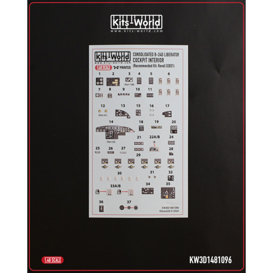 Kits World Kw3d1481096 1/48 Cockpit Interior B-24d Liberator For Revell 03831